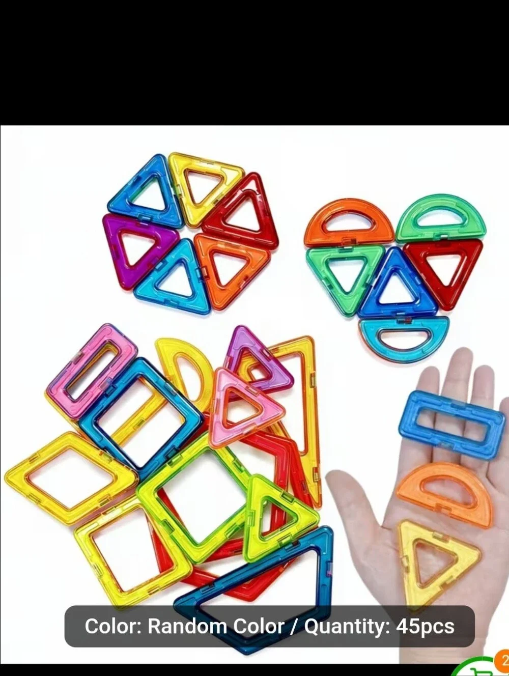 Brand New 45 Pieces Magnetic Building Tiles Set for Kids - Multicolor